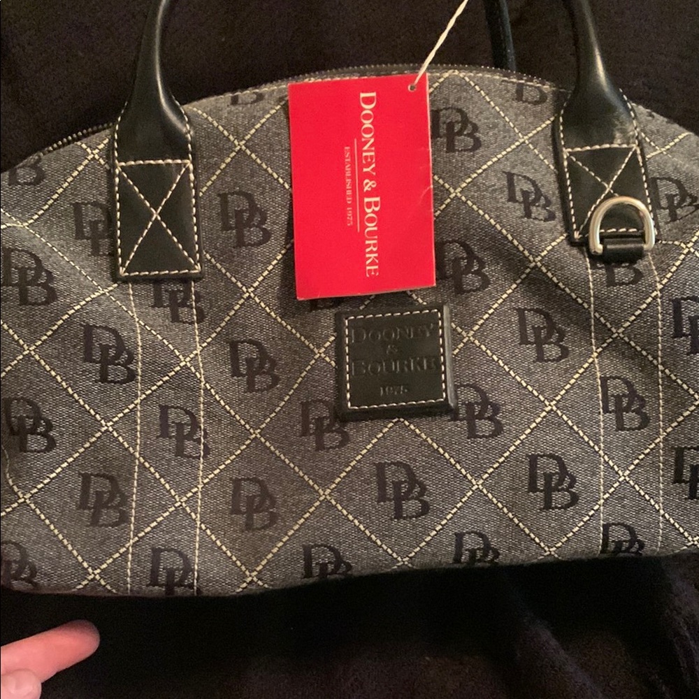 Dooney & Bourke Black and Gray Satchel with Monogram Pattern